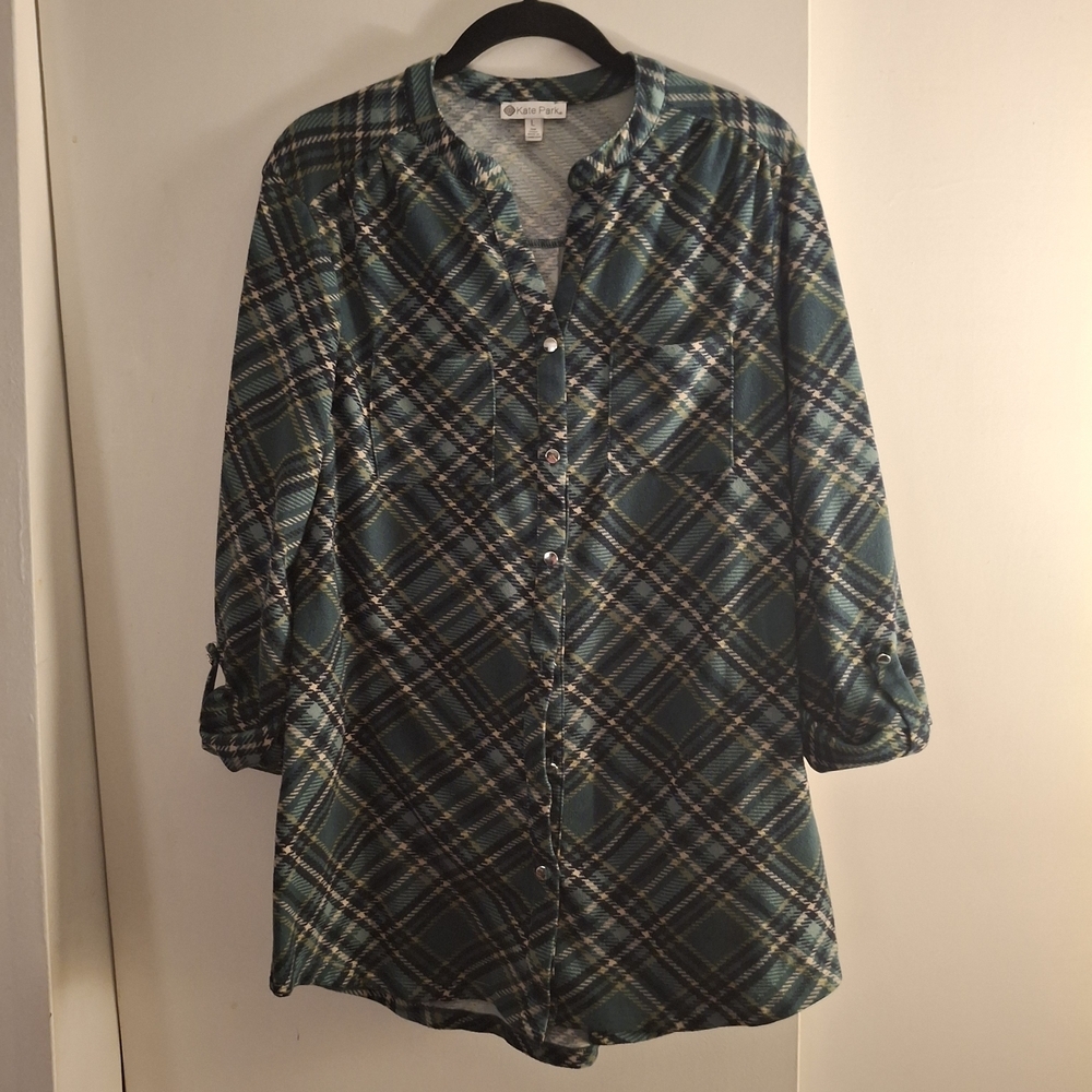 Kate Park Plaid Button-Up Women's Top